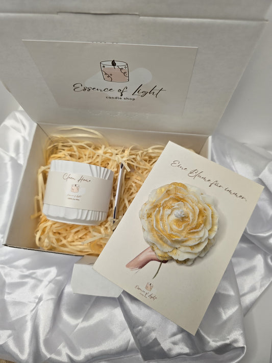 Geschenkset Duftkerze – Kerze und Wachsblume in Box